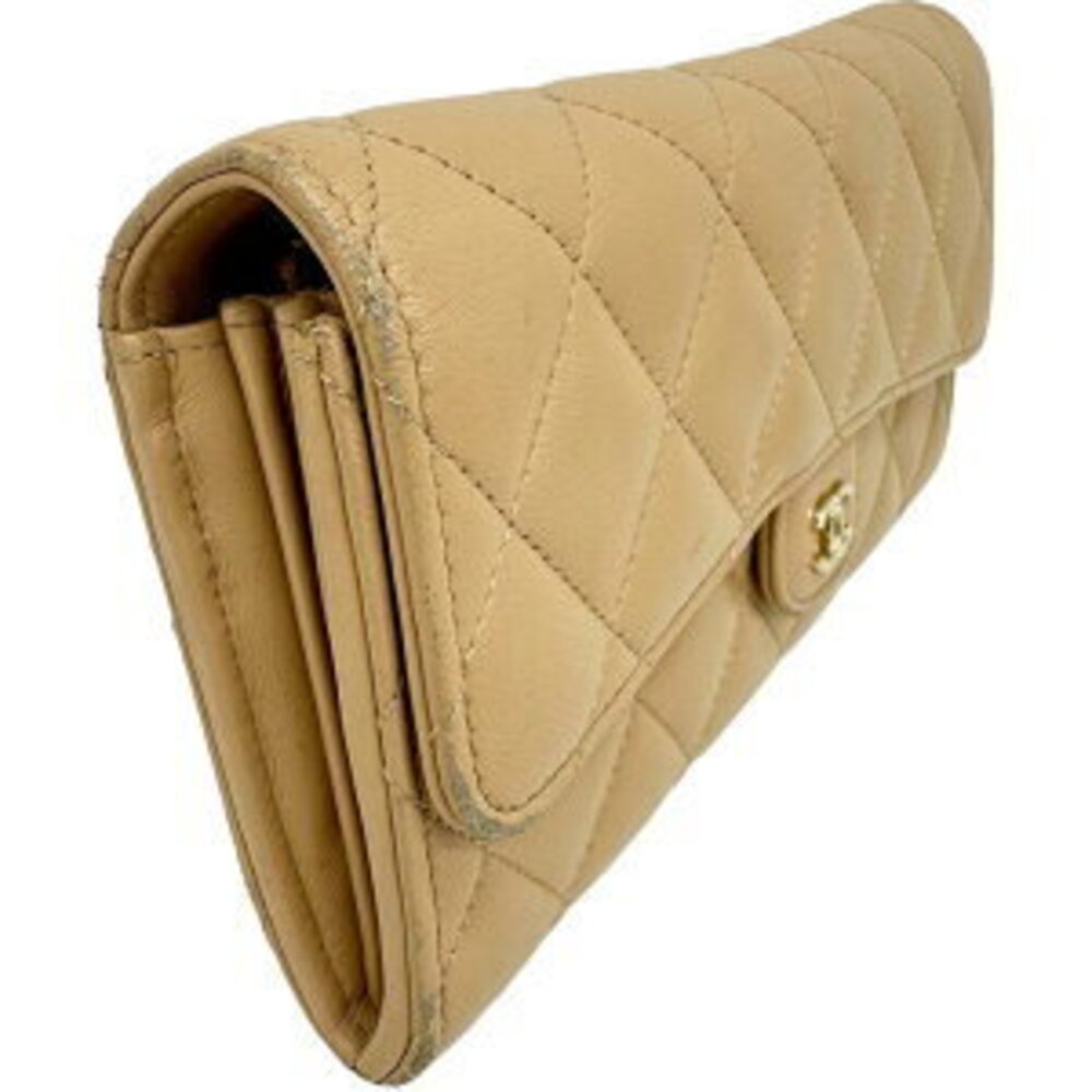 Chanel Lambskin Long Card BL Tan Bifold Beige Wallet Matelasse MaMox GG Shoulder - Picture 1 of 8
